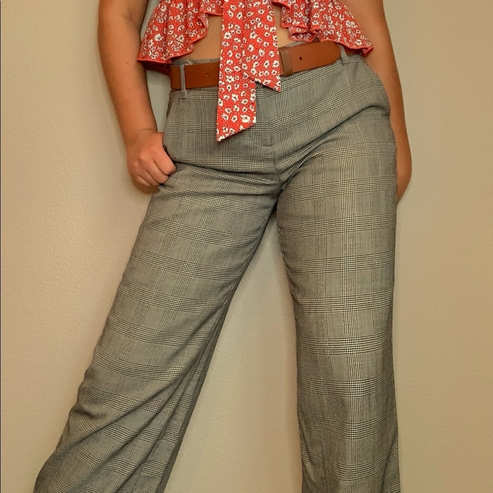 LOFT Black & White Plaid Pants